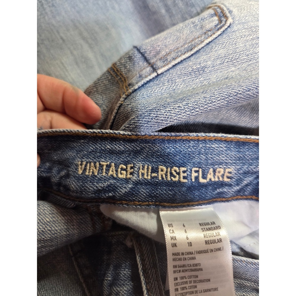 American Eagle Vintage Hi-Rise Flare Distressed Patchwork Split Hem Jeans 6R - Picture 6 of 8